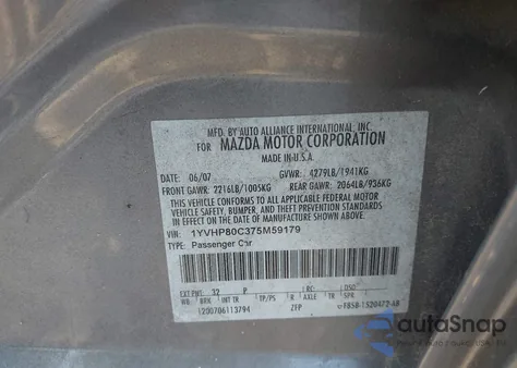 2007 Mazda 6 I из США, поврежденный, VIN 1YVHP80C375M59179